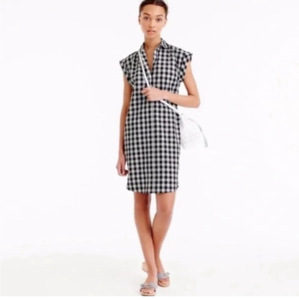 JCrew black and white gingham shirt dress short sleeve size small